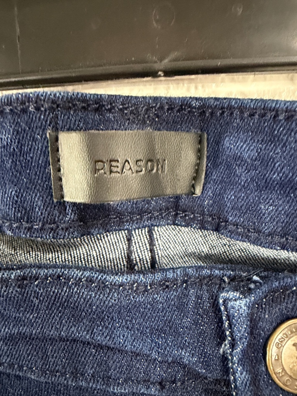 Reason Embroidered Side-Panel Skinny Jeans - Navy & Gold,Size 36x32 - Picture 7 of 17